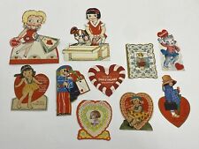 Vintage Lot of 10 Anthropomorphic School Valentine's Day Cards - 1920s to 1940s picture