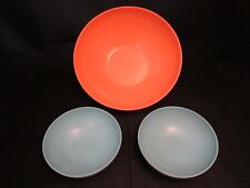 Vintage Sun Valley Melmac Pink Salmon 8 3/4” Serving Bowl & 2 Small Blue Bowls picture