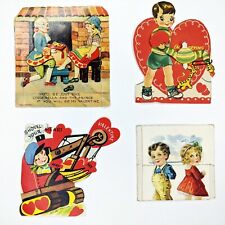 x4 LOT c1910s-50s Valentine's Day Cards Die Cut Germany Mechanical Crane Set 5V picture