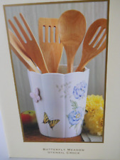 6 pc. Lenox Butterfly Meadow Utensil Holder with (5) Wooden Utensils NEW in Box picture
