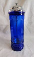 Vintage Cobalt Blue Glass & Chrome Straw Holder/ Dispenser 11