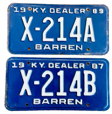 KENTUCKY License Plate BARREN Co. KY 2 Expired Auto Dealer Metal Tags 1987 1989 picture