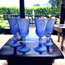 FOSTORIA for Avon Cobalt Blue Coin Glass Goblets George Washington Vtg Lot Of 4 picture