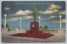Postcard Lincoln Statue on Memorial Bridge, Milwaukee, Wisconsin Vintage picture
