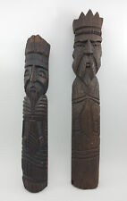 Vintage Carved Solid Wood Ancient Medieval Human Statues Figures Set of 2 picture