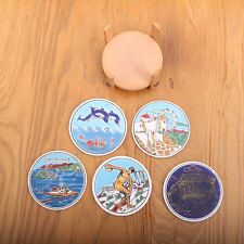 5 Vintage Greece Drink Coasters With Wood Rack picture