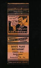 Dave's Place Restaurant Nutterfort WV Vintage Matchbook picture