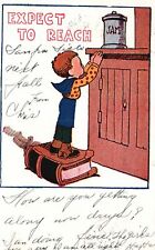 Vintage Postcard 1907 Expect To Reach Jam Little Boy on Book Greetings Card picture