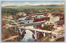 Birdseye View Seven Bridges Crossing Spokane Washington Postcard Five Waterfalls picture