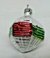 Vintage Blown Glass Christmas Tree Ornament Basket Weave Lantern Silver  picture