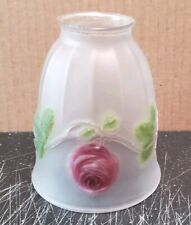 Antique Frosted Glass Reverse Painted Roses Hanging Pan Light Fixture Bell Shade picture