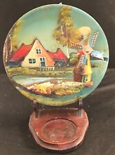 Wooden Windmill Plate Hand Painted Hand Made in Holland Vintage picture