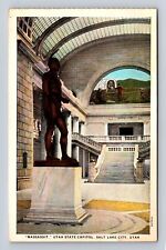 Salt Lake City UT-Utah, Utah State Capitol, Statue of Massasoit Vintage Postcard picture