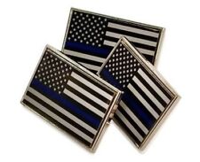 3 Pack of Thin Blue Line American Flag Police Support Lapel Pins Tie Tacks picture