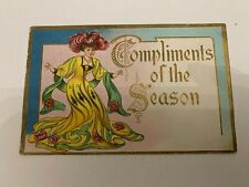 c.1910 Compliments of the Season Art Nouveau Woman Artist Postcard picture