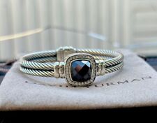 David Yurman Sterling Silver bracelet Albion Black Onyx Cuff & Diamonds Sz M picture