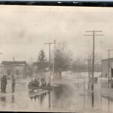 c1910s Unknown Flooded Town RPPC Real Photo PC Kids in Boat Kismet Tobacco A111 picture