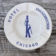 Vgt MCM Ceramic Knickerbocker Chicago Hotel Ashtray 5.5” White Blue Royal USA picture