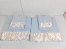 VTG Set of 4 UTICA 100% Cotton Blue Satin Trimming Bath Towels & Wash Cloth picture
