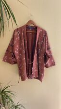 Vintage Japanese Shibori Haori Jacket, Raw Silk, Stripes Rose Pink Traditional picture