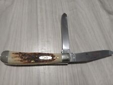 Case 00164 Peach Seed Jig Amber Bone Trapper Pocket Knife Borden Dairy picture