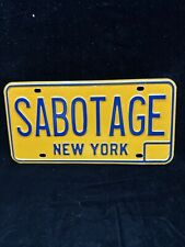 RARE Vintage Metal New York USA EXPIRED License Plate # SABOTAGE picture