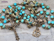 Joan of Arc St Michael Rosary- Turquoise&Vintage Bronze Prayer Beads picture