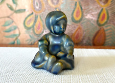 Vintage Zsolnay Hungary Eosin Iridescent Green Gold Glazed Child / Girl Figurine picture