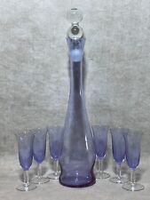 Vintage Italian Glass Alexandrite Neodymium Decanter Liquor Cocktail Set 6 Stems picture
