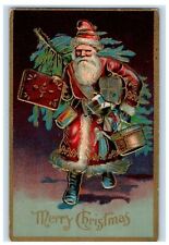 c1910 Christmas Santa Carrying Tree Drum Packages Embossed Danville PA Postcard picture