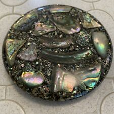 Vintage Lucite Abalone Sea Shell Black Trivet Bettys Shells Made USA MCM Ca. picture