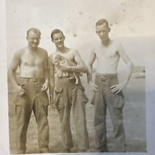 VINTAGE PHOTO Three Sexy Shirtless Men With Puppy 1940s Gay Int Dog Snapshot Hot picture