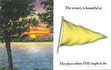 Vintage Scenic Linen Postcard Scenery Is Beautiful You Ought To Be Flag Sunset picture