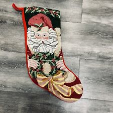 Vintage Needlepoint Embroidered Christmas Stocking Wool Santa 16 In picture