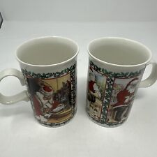 2 Dunoon Stoneware Victorian Santa Father Christmas Mugs Made In Scotland EUC picture