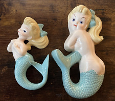 Pair of Vintage 1960'S Ceramic Wall Mount Mermaid Figurines Hand Painted 6