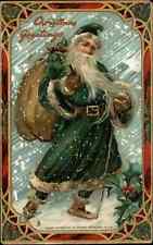 Tuck Santa Claus Crhistmas Green Robe Santa c1910 Vintage Postcard picture