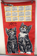 Vintage 1972 Tea Towel Calendar with KITTENS AND BIRD Excellent Cat picture