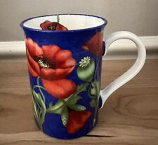 Konitz Cobalt Blue Coffee Mug Red Poppy Flowers Design 4” Tall Germany Tea Gift picture