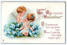 c1910s Valentine Cupid Angel Sweetheart Pansies Flowers Embossed Tuck's Postcard picture