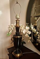 Paul Hanson Neo Classical Style Black Porcelain Lamp Double Lion Head Handles picture