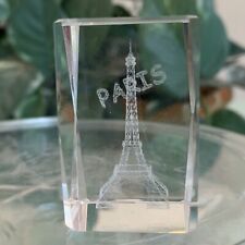 Laser Cut Etched Crystal Glass Paper Weight Paris France Eiffel Tower 3D Cube picture