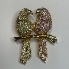 Signed Swan Swarovski GOLD & PINK Crystal Love Birds Brooch Pin Swan picture