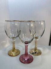 Vintage Cristalleria Fumo 1 Pink & 2 Gold Stemmed Wine Glasses With Gold Rim picture