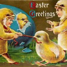 Postcard EASTER Easter Greetings Chicks and Children Dressed as Chicks 1911 picture