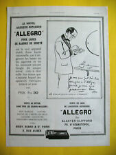 ALLEGRO PRESS ADVERTISEMENT SHARPENER RAZOR BLADES BY SEM 1922 picture