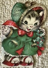 Vintage Christmas Cat Kitten Ice Skate Coat Greeting Card Unsigned M Cooper 1948 picture