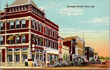 Downtown Business District, Peru, Indiana IN Postcard Unposted Linen picture