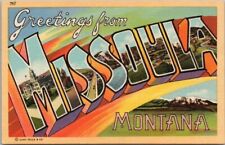 c1940s MISSOULA, Montana Large Letter Postcard Rainbow Colors / Curteich Linen picture