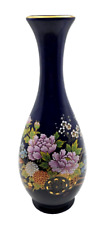 Vintage Cobalt Blue Japanese Floral Vase Cherry Blossoms Gold Trim 11